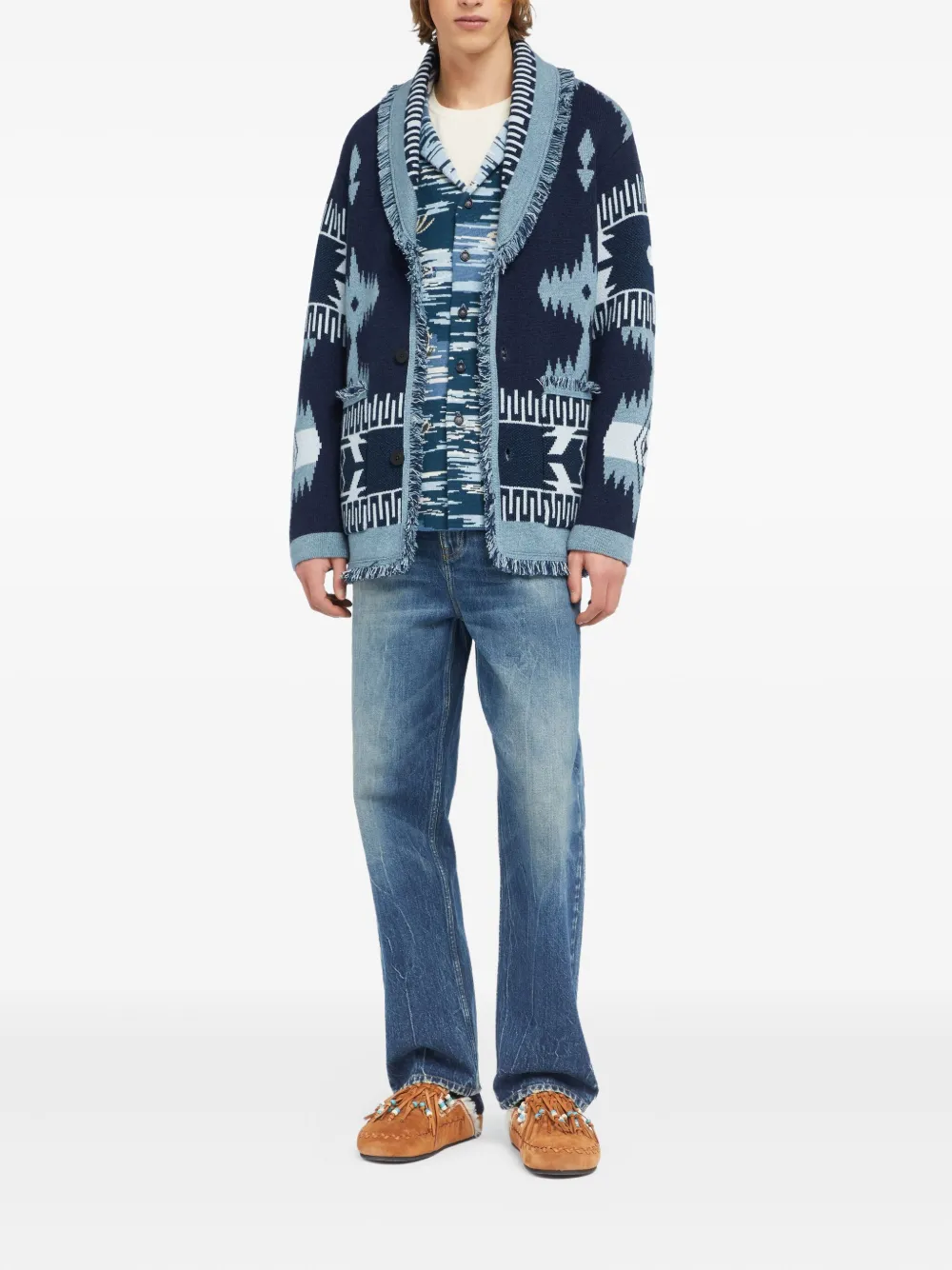 Alanui Icon jacquard fringed cardigan Blauw