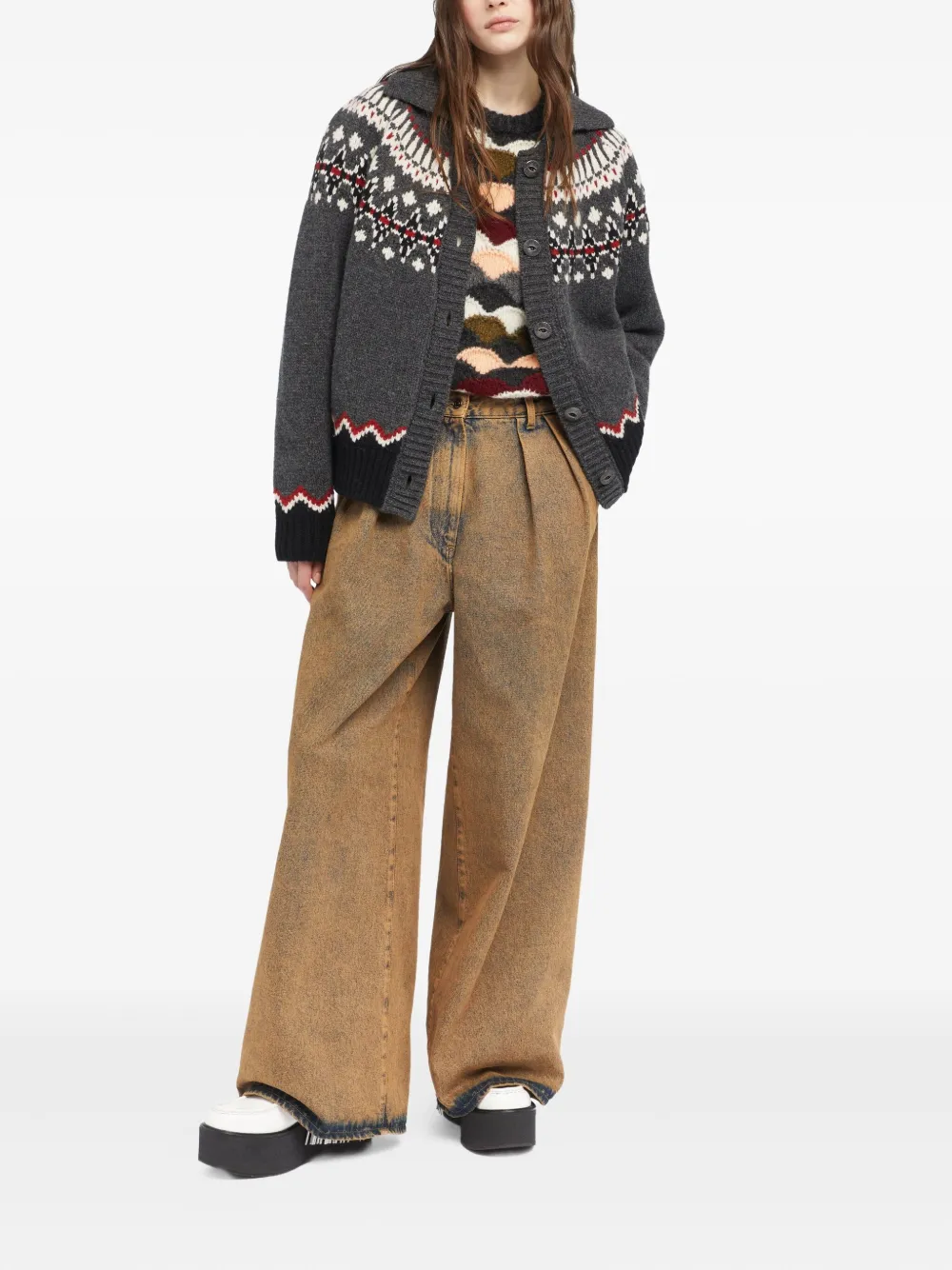 Alanui Desert Rose jeans met acid wassing en geplooid detail Bruin