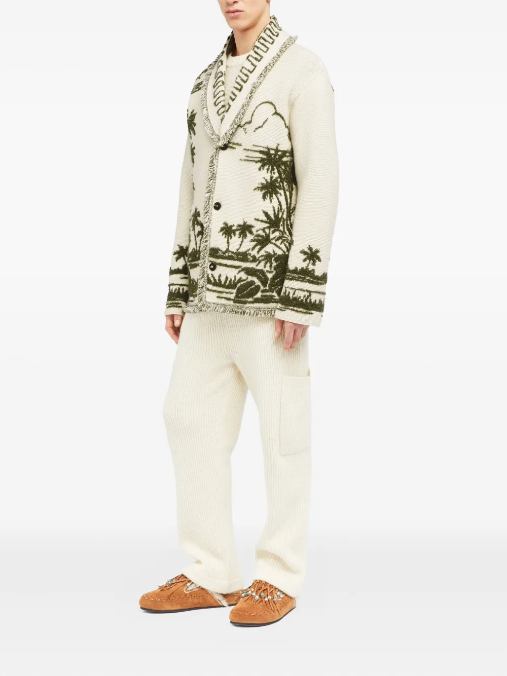 Alanui Vest met palmboom en franje Groen