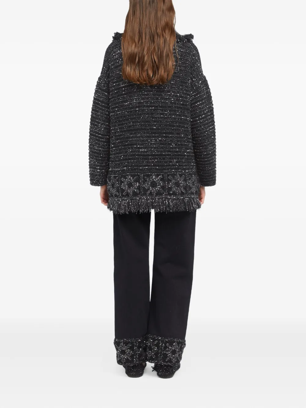 Alanui City Lights fringed sequin cardigan Zwart