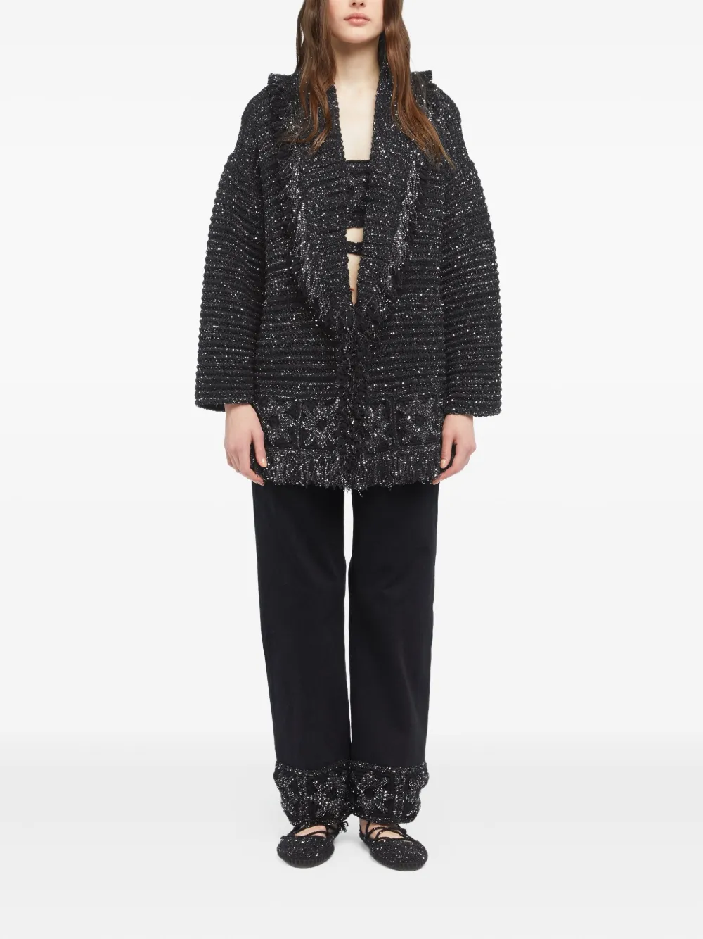 Alanui City Lights fringed sequin cardigan Zwart