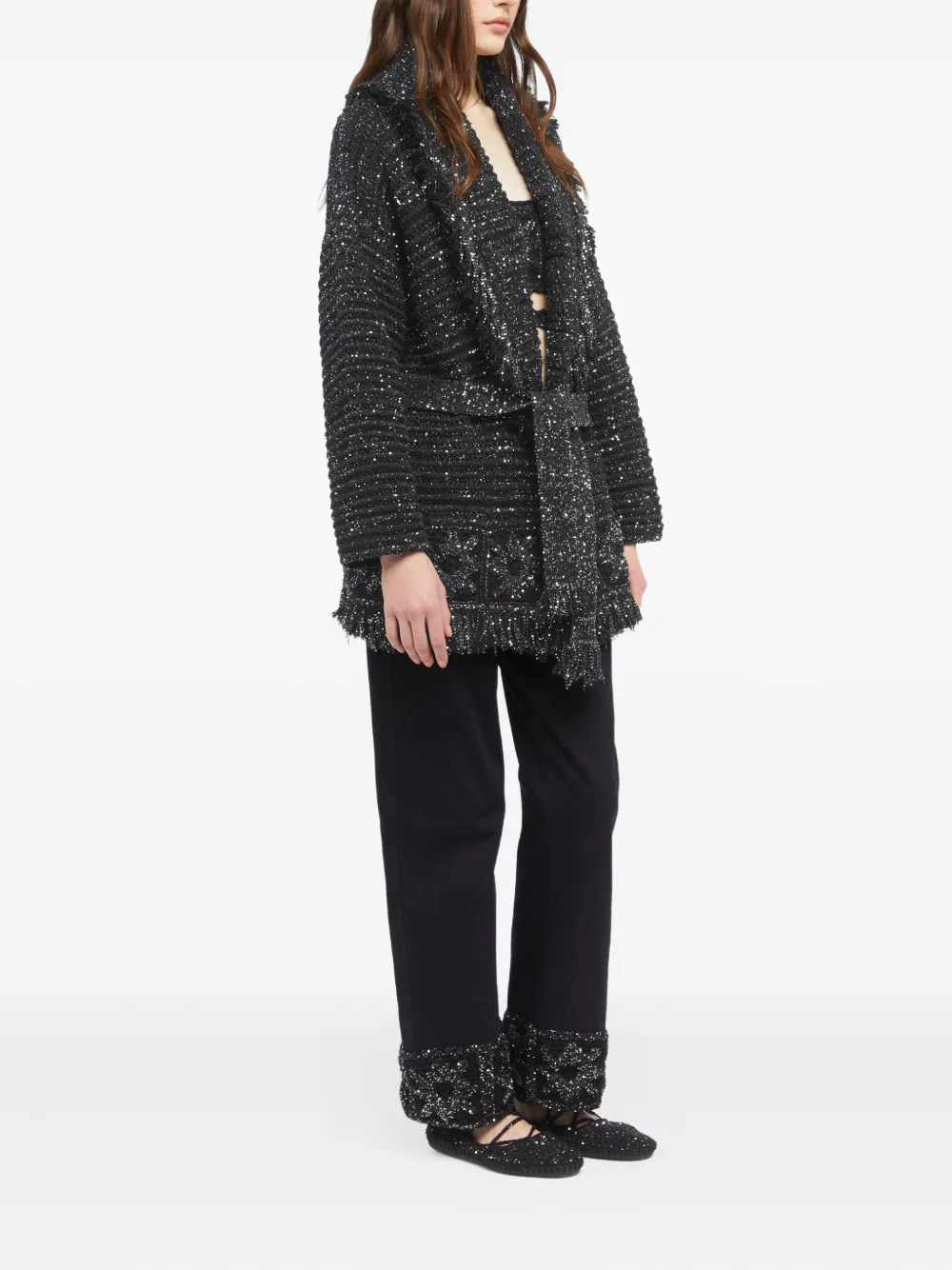 Alanui City Lights fringed sequin cardigan Zwart