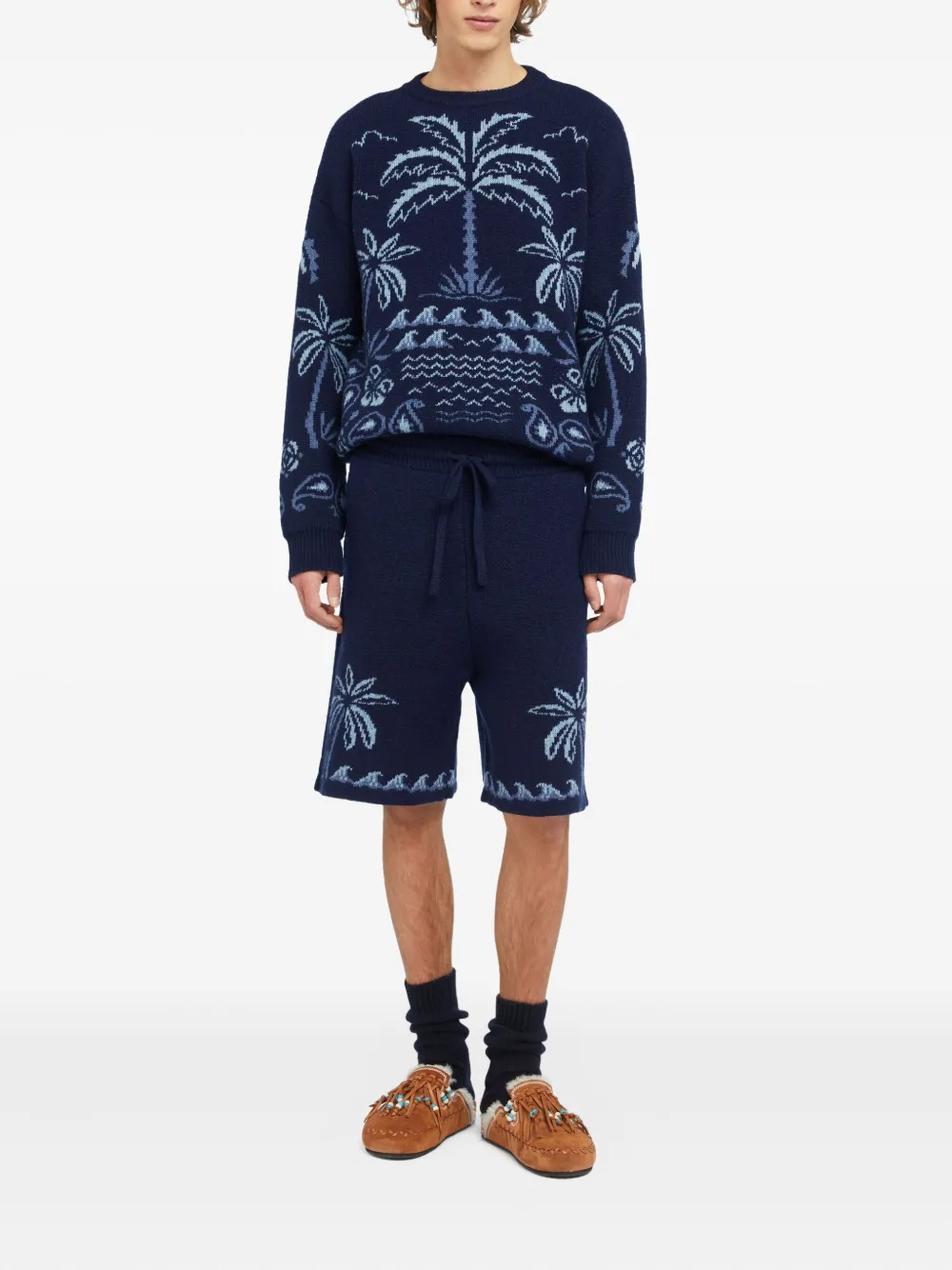 Alanui Glimpse Of Eden shorts met palmboomprint - Blauw