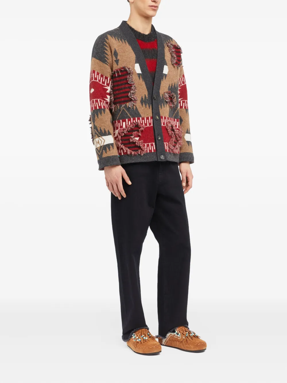 Alanui Patterned Fringed Cardigan In Brown