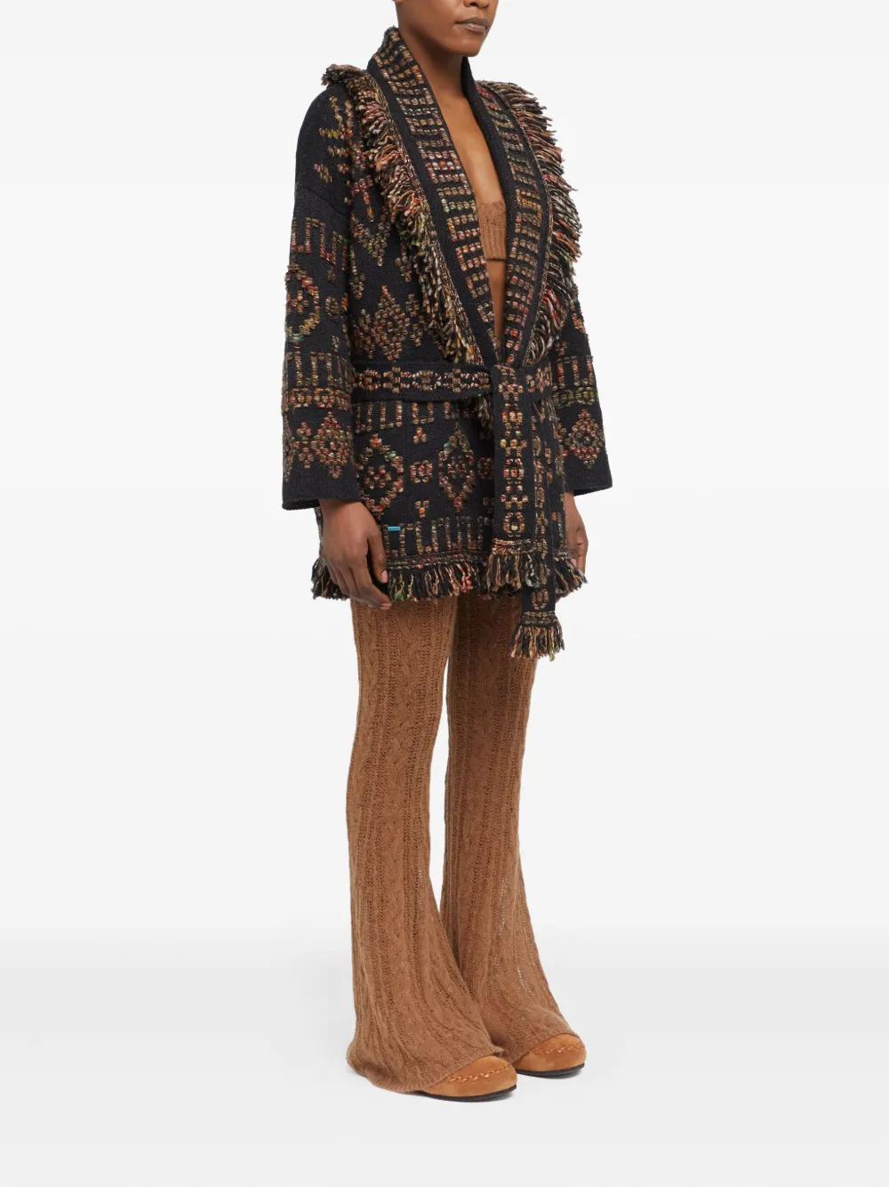 Alanui patterned fringed cardigan Bruin