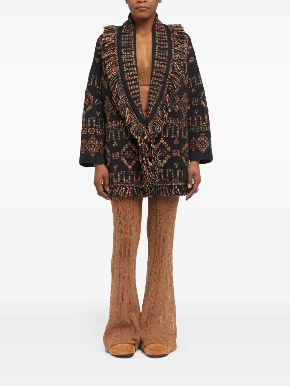 Alanui patterned fringed cardigan Bruin