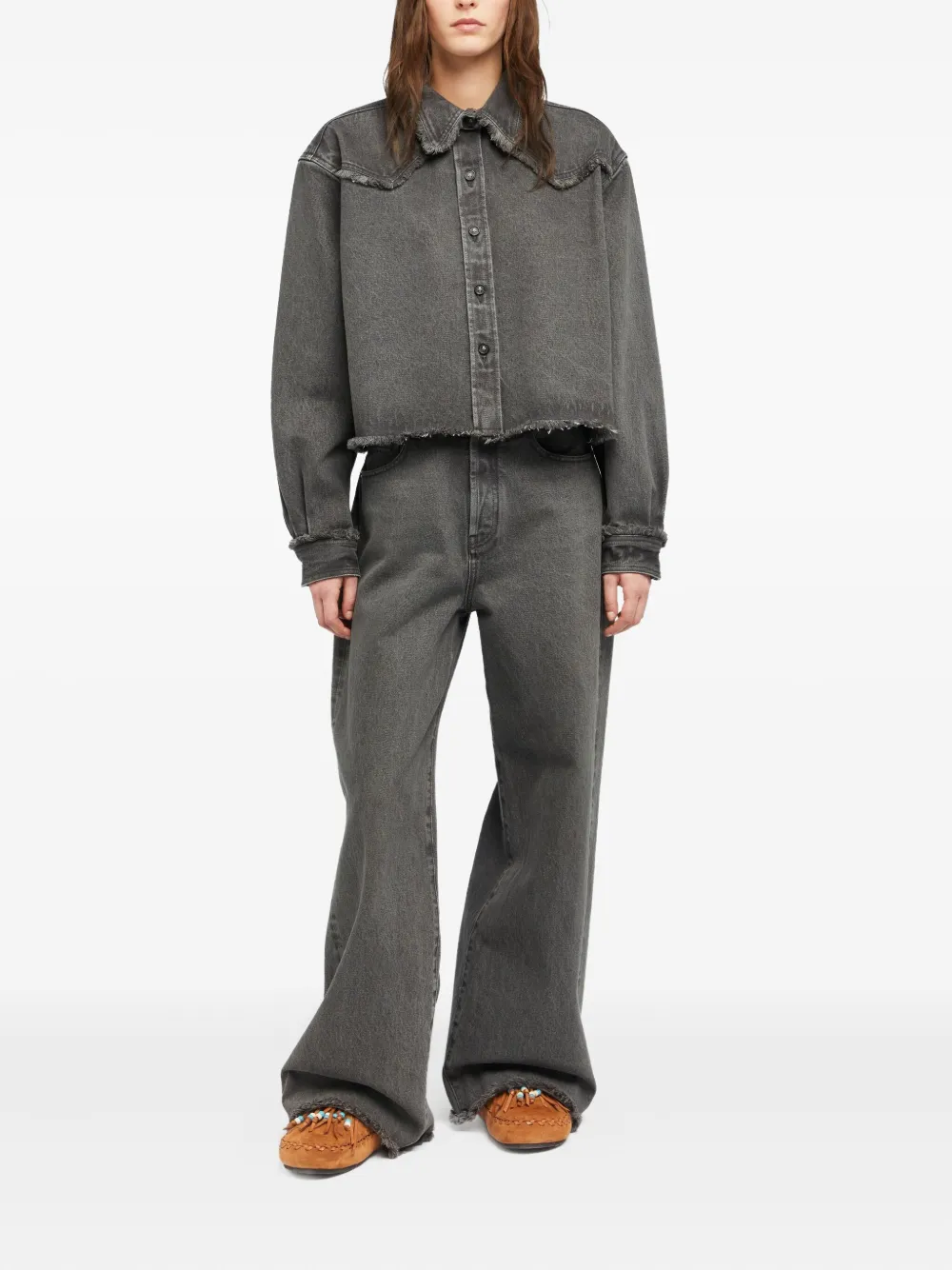 Alanui frayed-hem denim shirt - Grijs