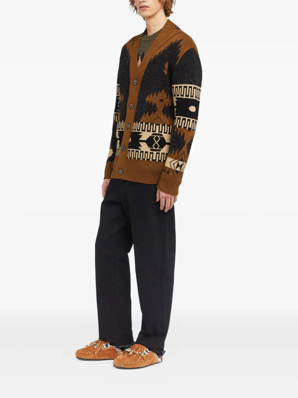 Alanui Dreamscape Icon Geometric-pattern Cardigan In Brown