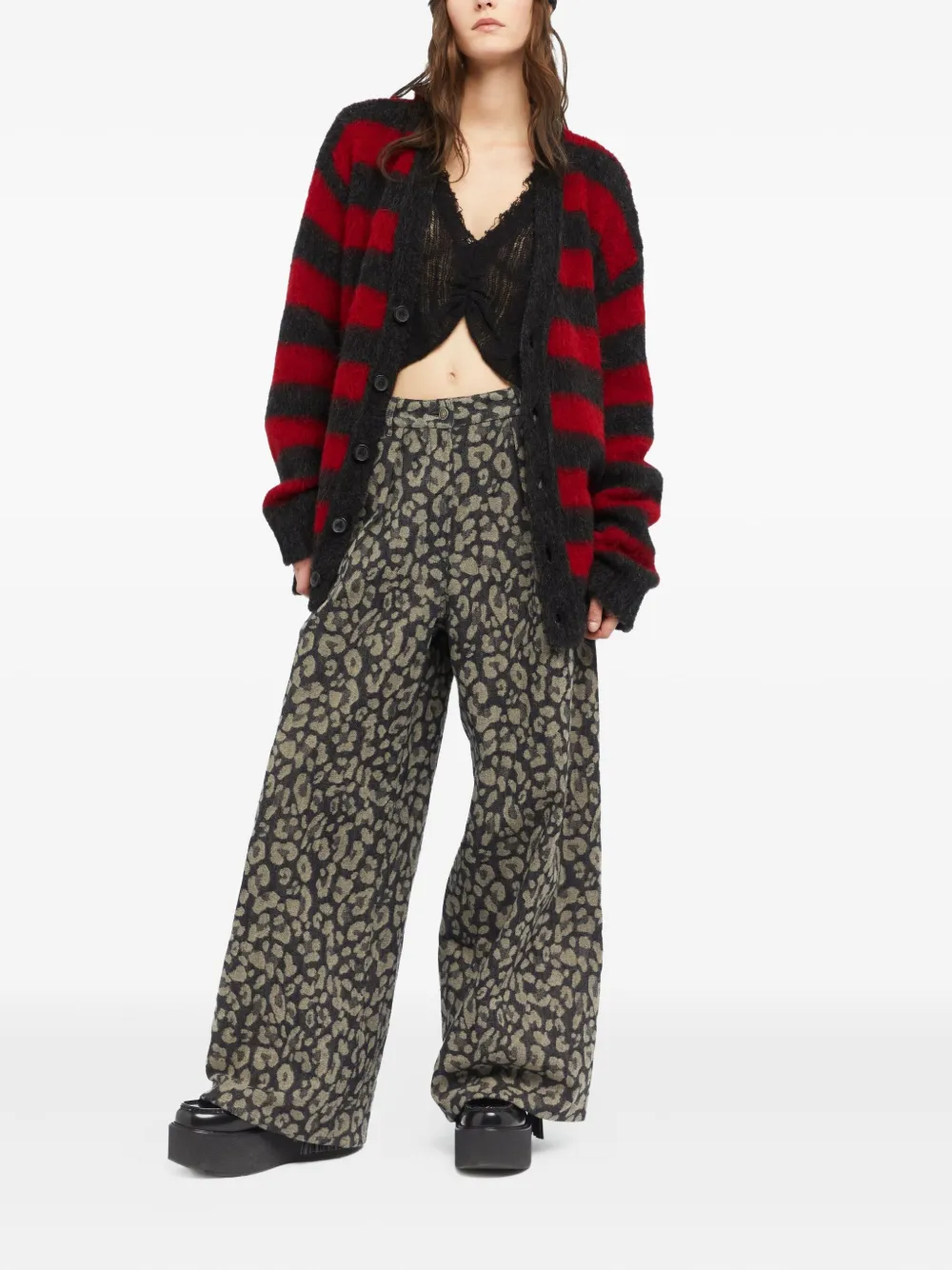 Alanui Grunge Stripes Striped Cardigan In Red