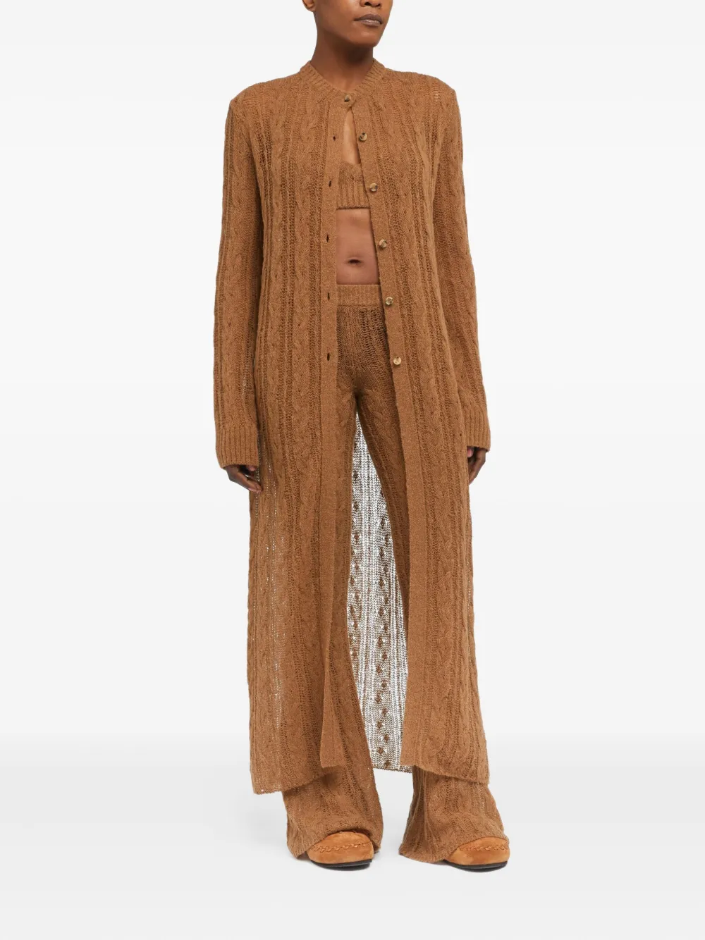 Alanui cable-knit long cardigan Bruin
