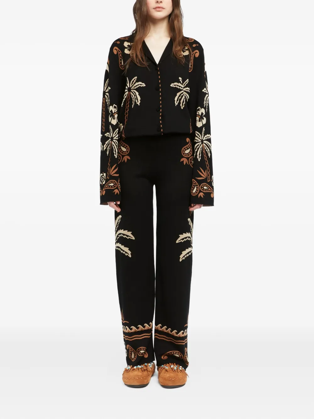 Alanui Glimpse Of Eden broek met paisley-print en palmboom - Bruin