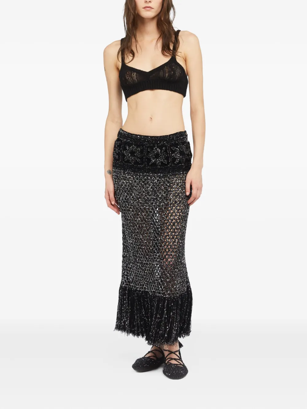 Alanui City Lights sequin-embellished fringe maxi skirt Zwart