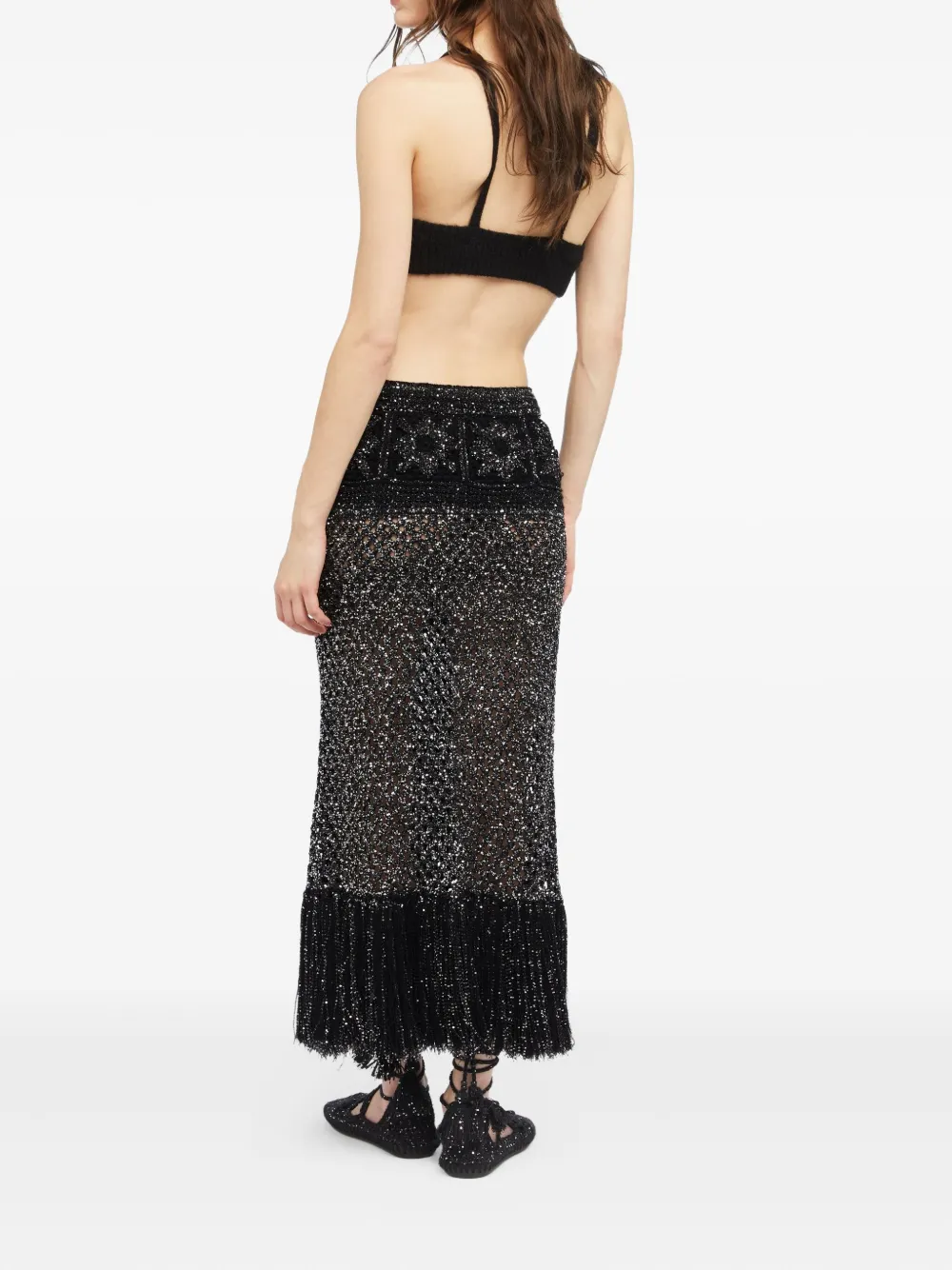 Alanui City Lights sequin-embellished fringe maxi skirt Zwart