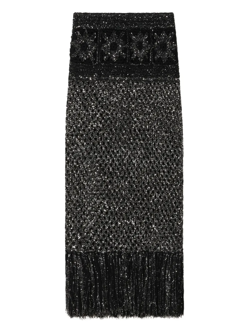 Alanui City Lights sequin-embellished fringe maxi skirt Zwart