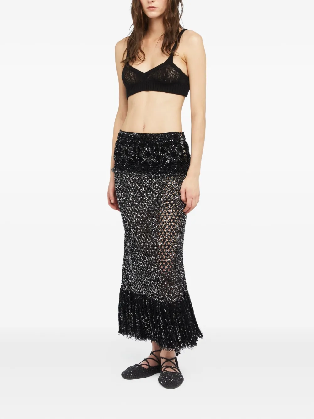 Alanui City Lights sequin-embellished fringe maxi skirt Zwart