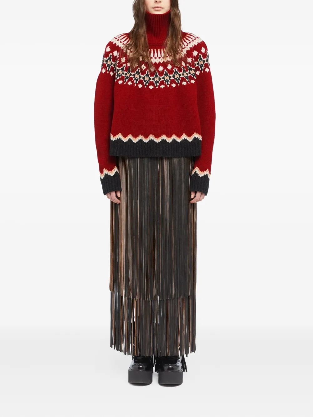 Alanui Intricately Patterned Red Turtleneck Sweater In Red