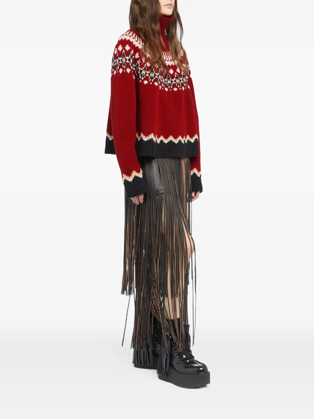 Alanui Intricately Patterned Red Turtleneck Sweater In Red