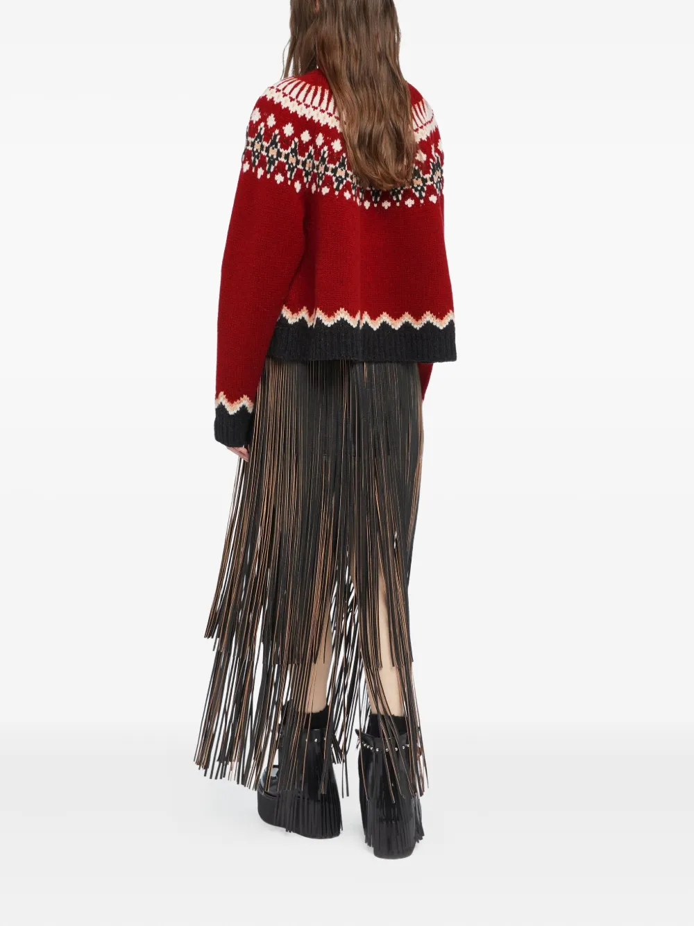 Alanui Intricately Patterned Red Turtleneck Sweater In Red