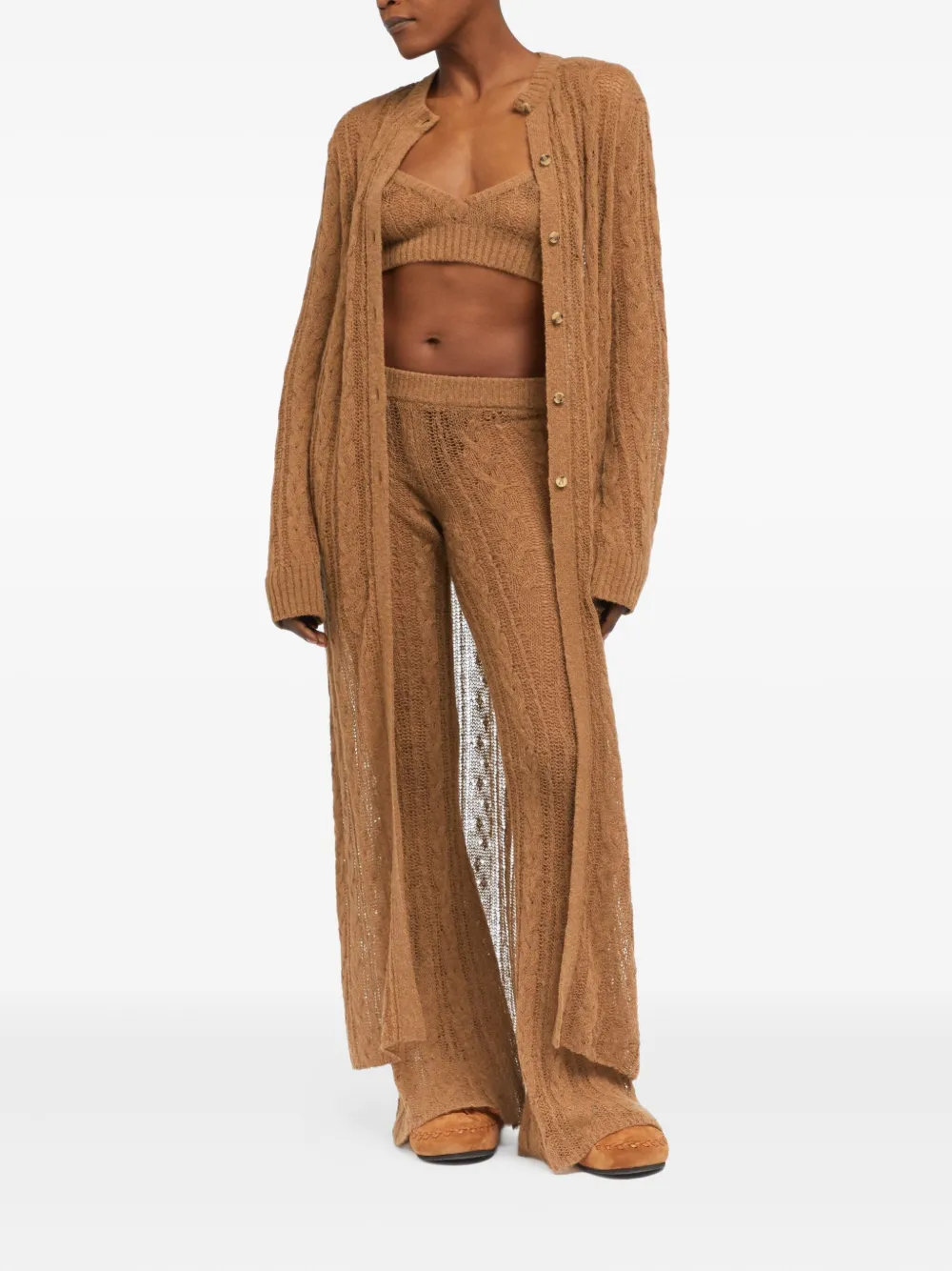 Alanui Desert Drift cable-knit trousers Bruin