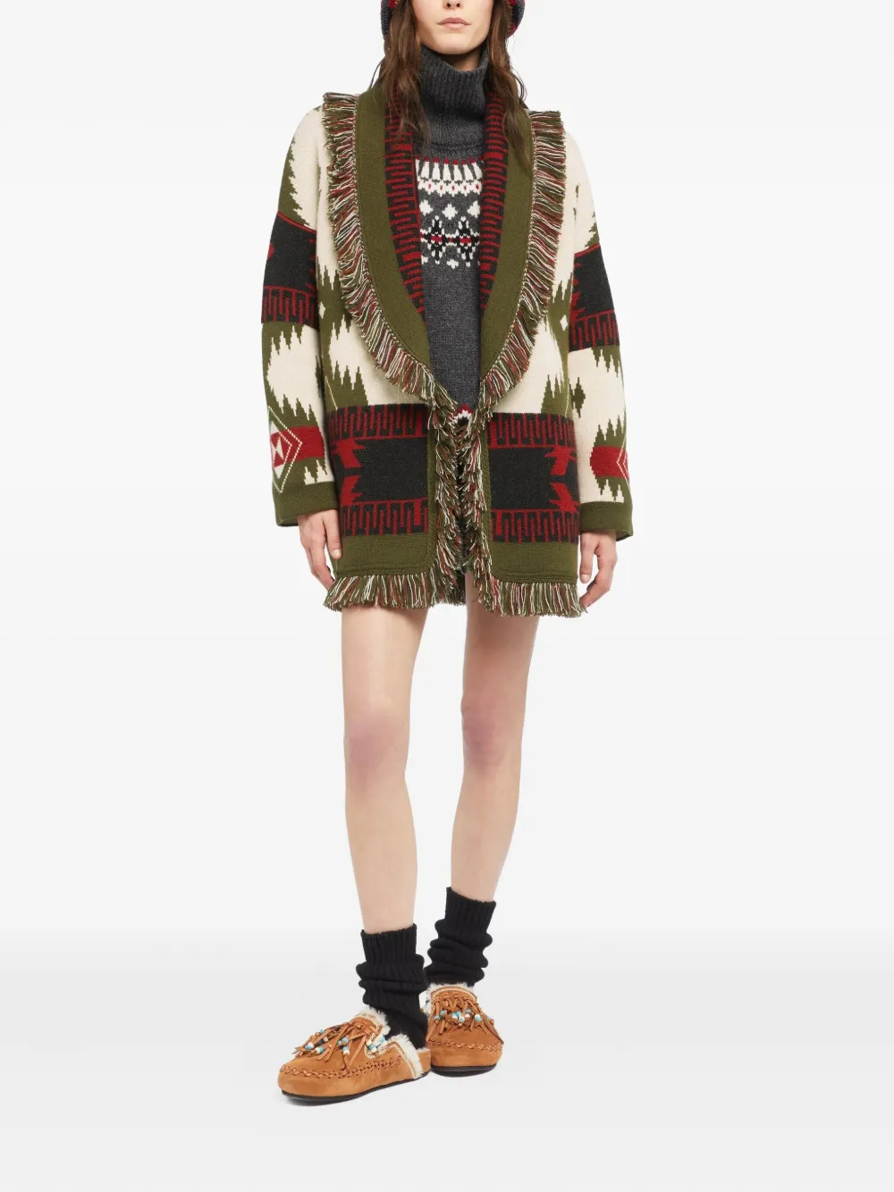 Alanui Icon jacquard fringe cardigan Veelkleurig
