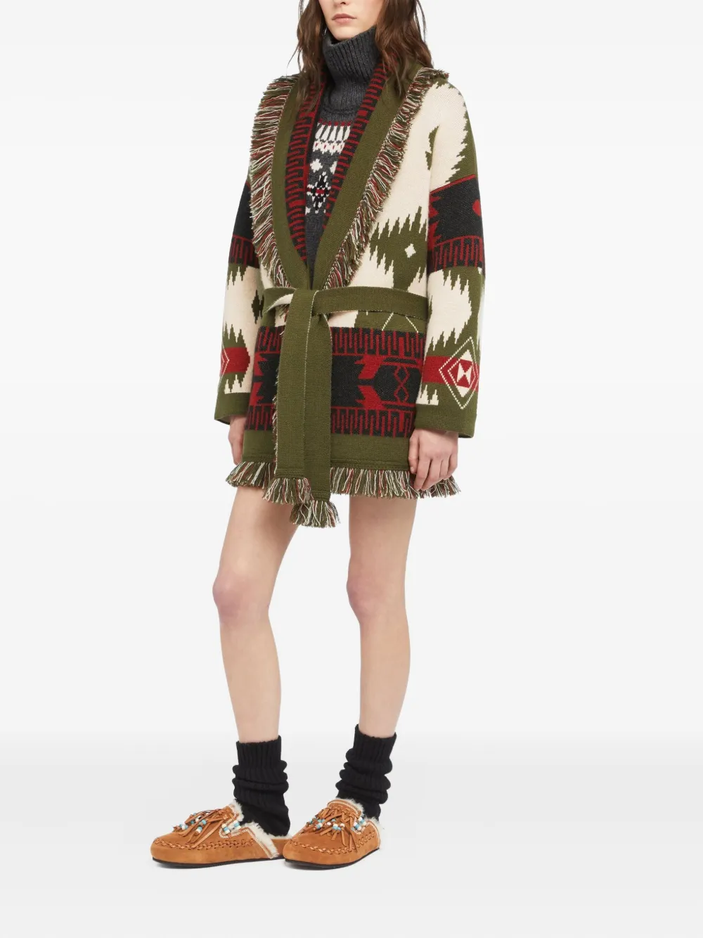 Alanui Icon jacquard fringe cardigan Veelkleurig