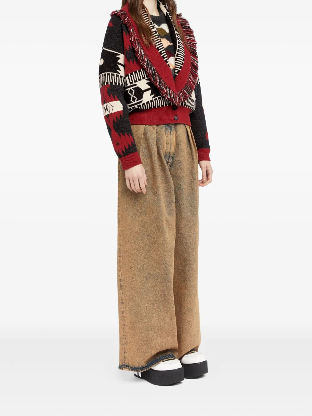Alanui Icon Jacquard fringe cardigan Rood