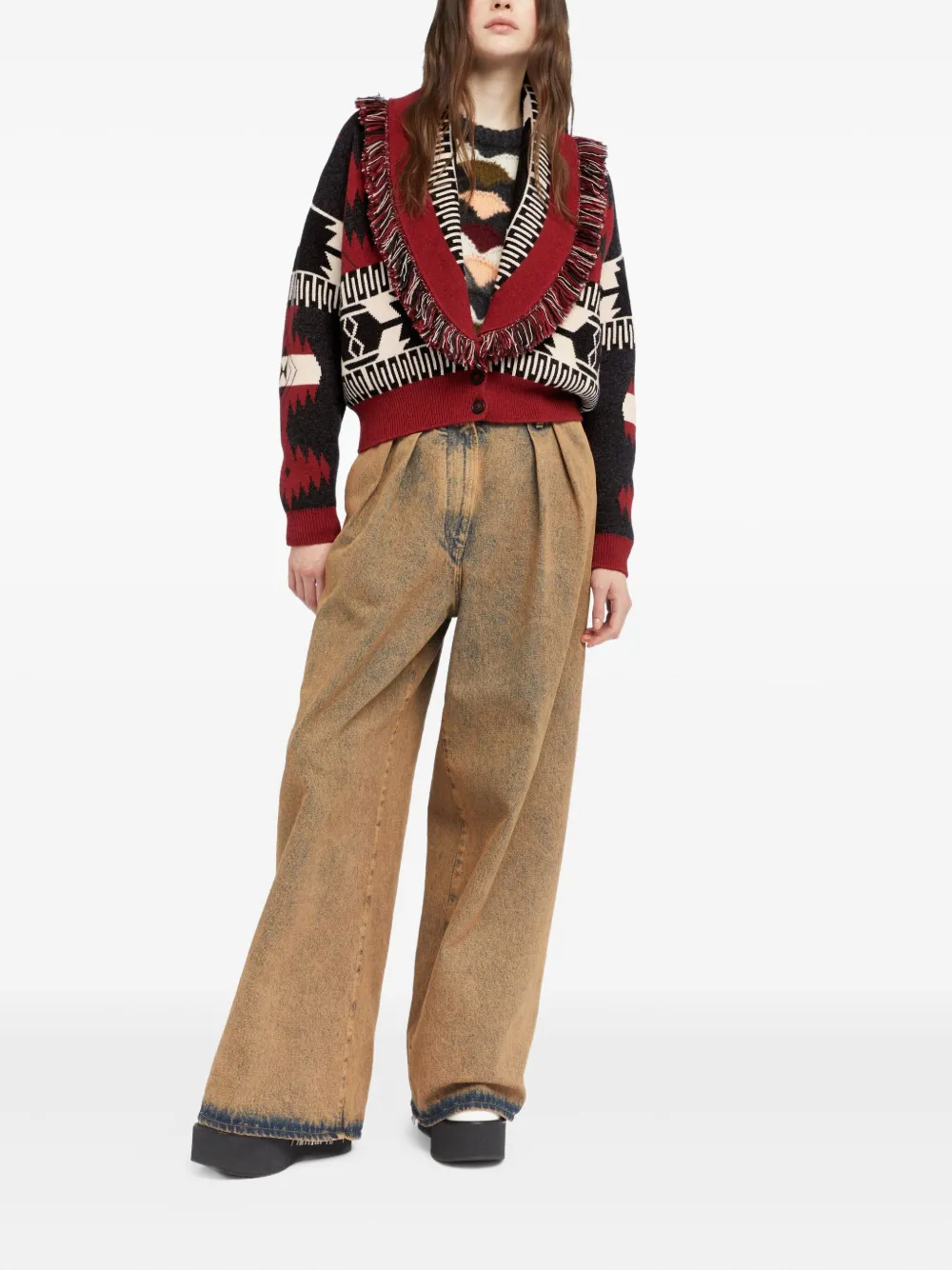 Alanui Icon Jacquard fringe cardigan Rood