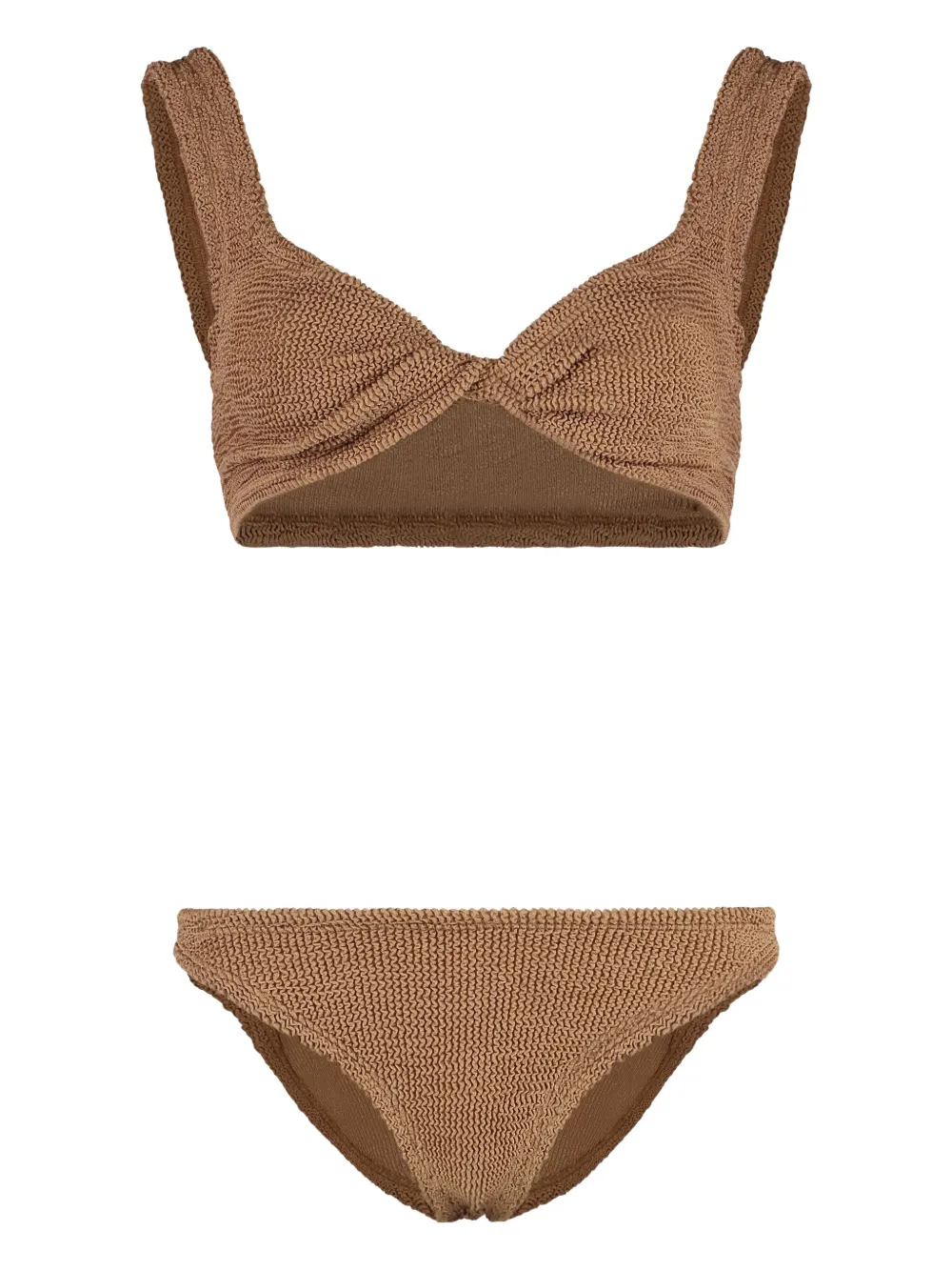 Hunza G Juno Knit Texture Bikini With Wide Straps In Brown