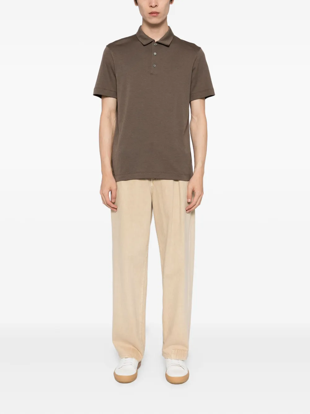 Canali Poloshirt van katoenblend - Bruin