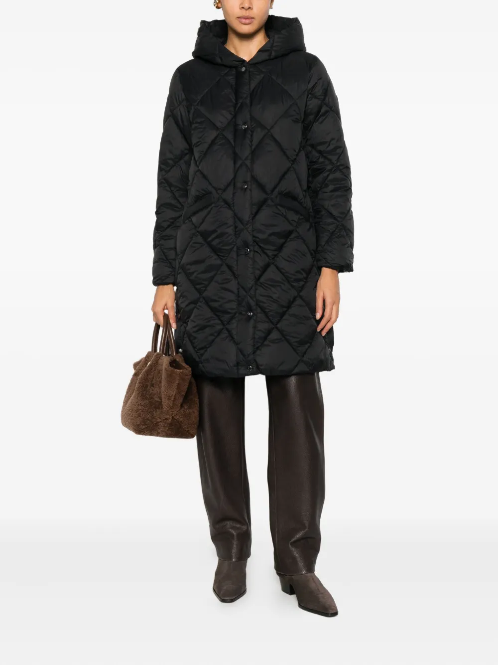 Ralph Lauren Quilted Hooded Coat In Black