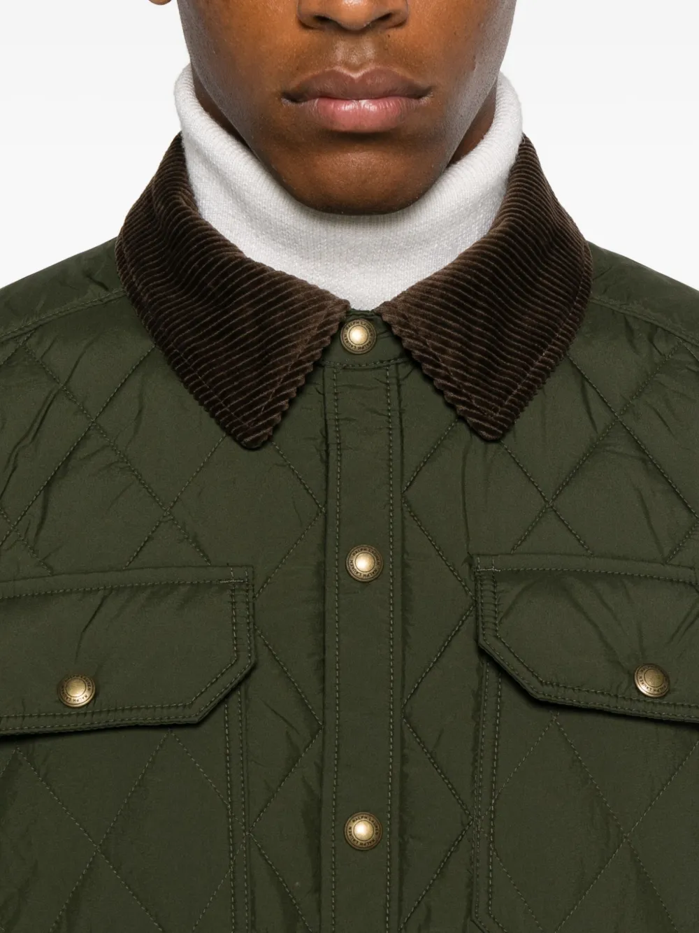 Polo Ralph Lauren Quilted Green Jacket With Corduroy Collar And Padded Warmth In Green