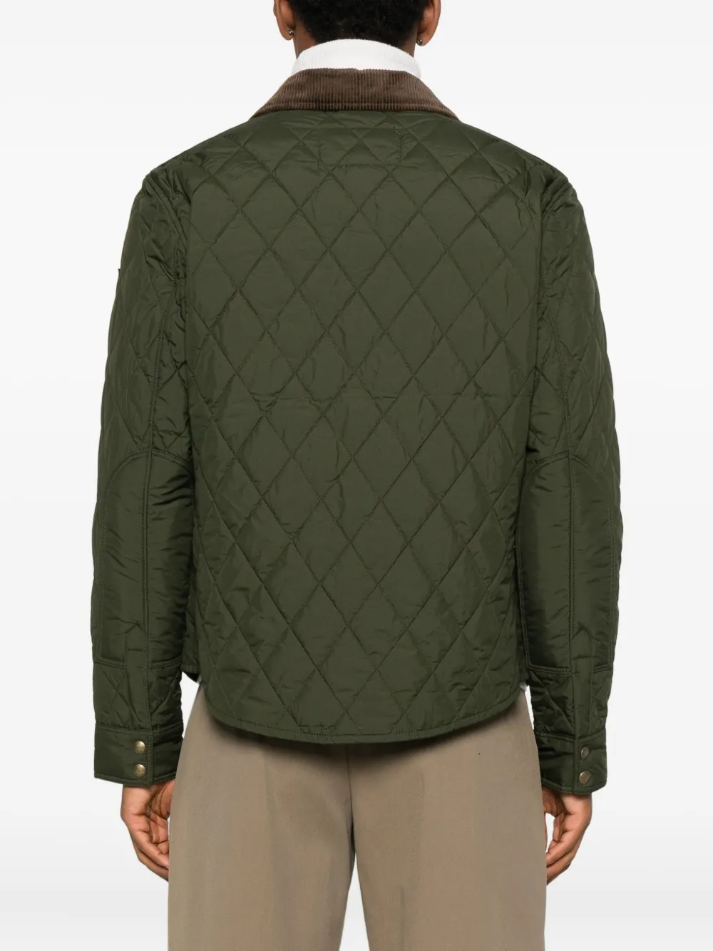 Polo Ralph Lauren Quilted Green Jacket With Corduroy Collar And Padded Warmth In Green