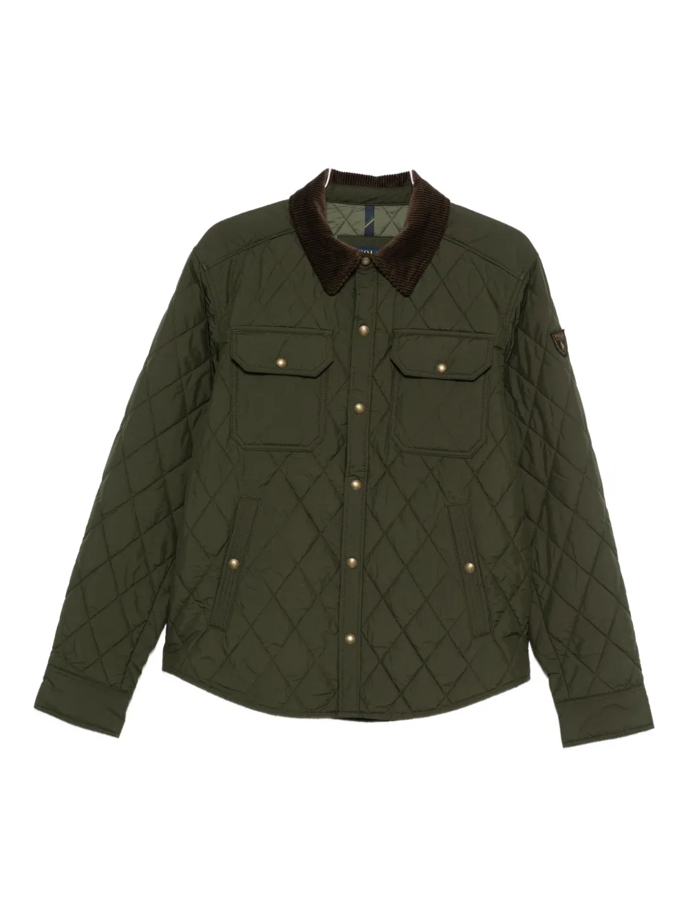 Polo Ralph Lauren Quilted Green Jacket With Corduroy Collar And Padded Warmth In Green