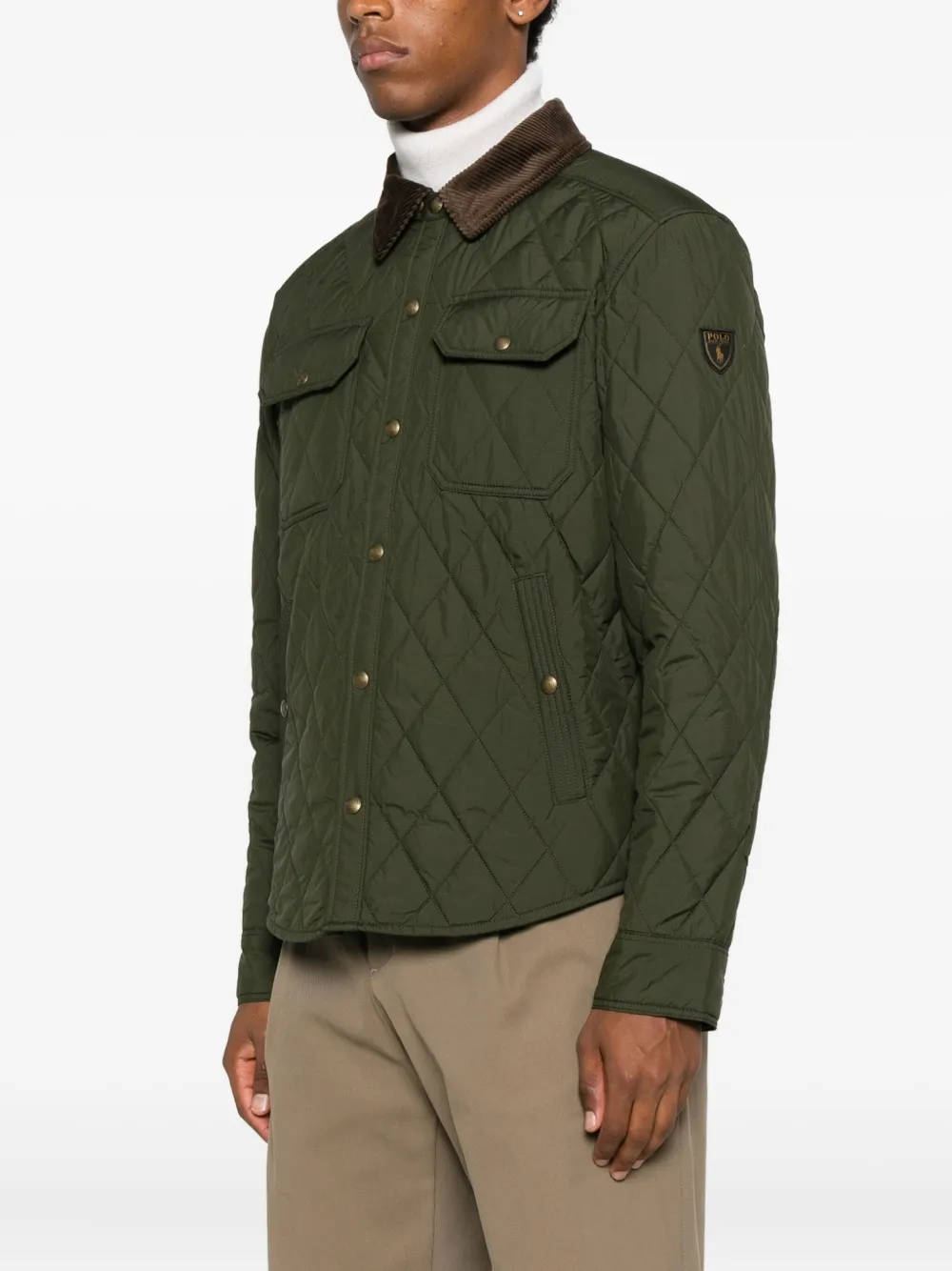 Polo Ralph Lauren Quilted Green Jacket With Corduroy Collar And Padded Warmth In Green