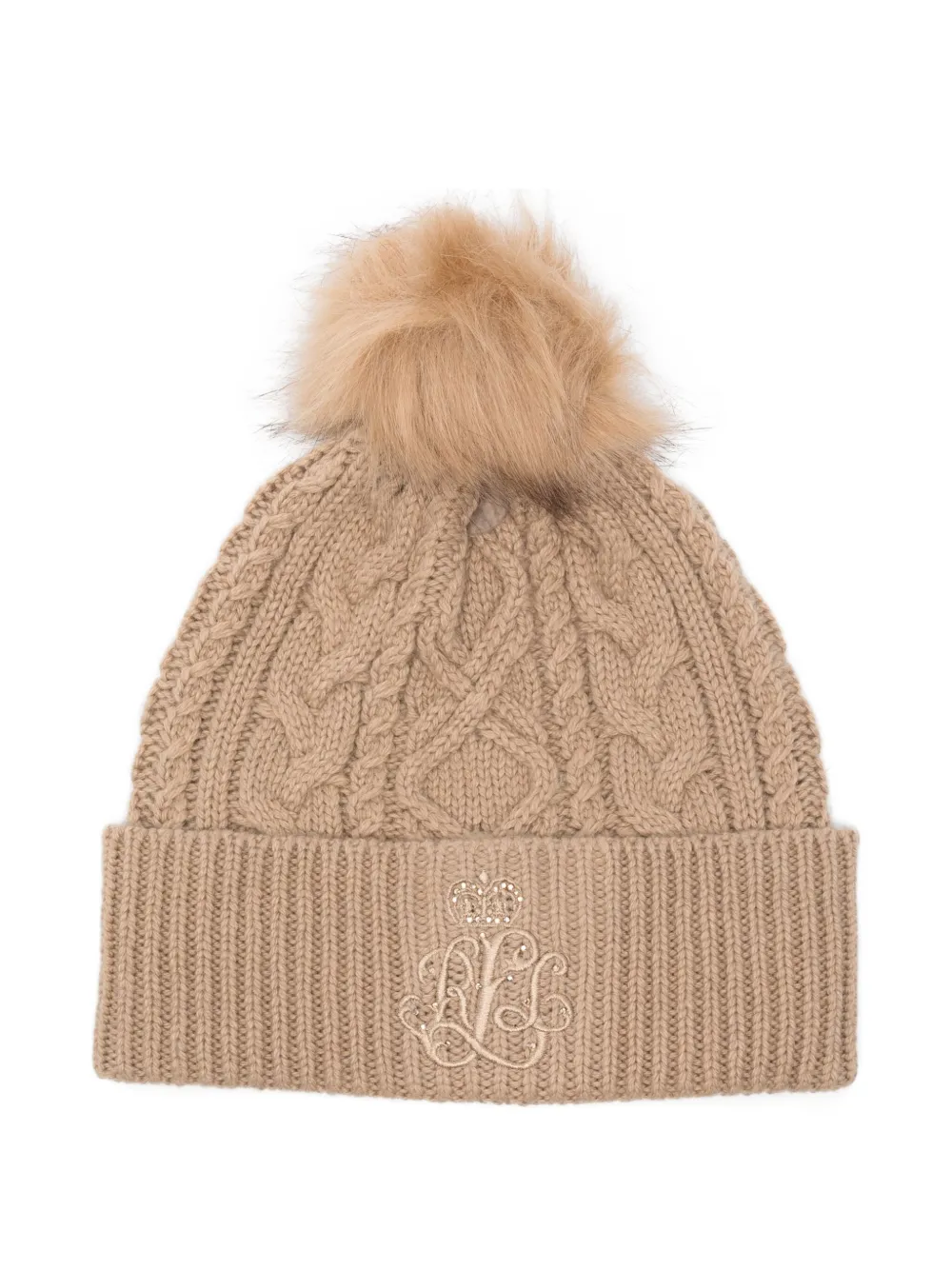 Polo Ralph Lauren Cable-knit Pompom Beanie In Brown