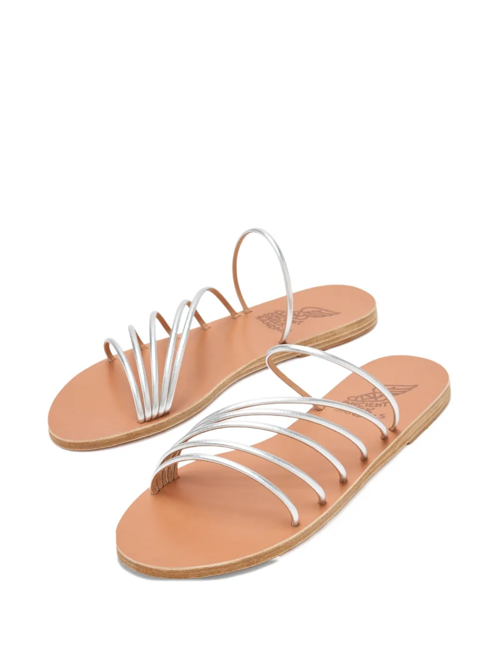 Ancient Greek Sandals Adriani metallic leather five-strap flat sandals Silver