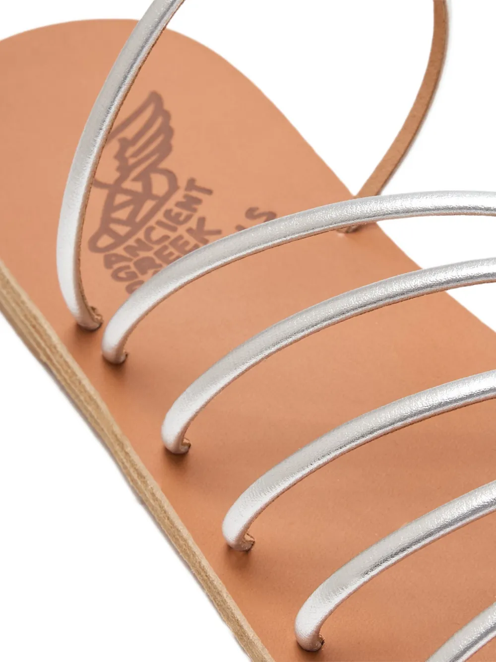 Ancient Greek Sandals Adriani metallic leather five-strap flat sandals Silver