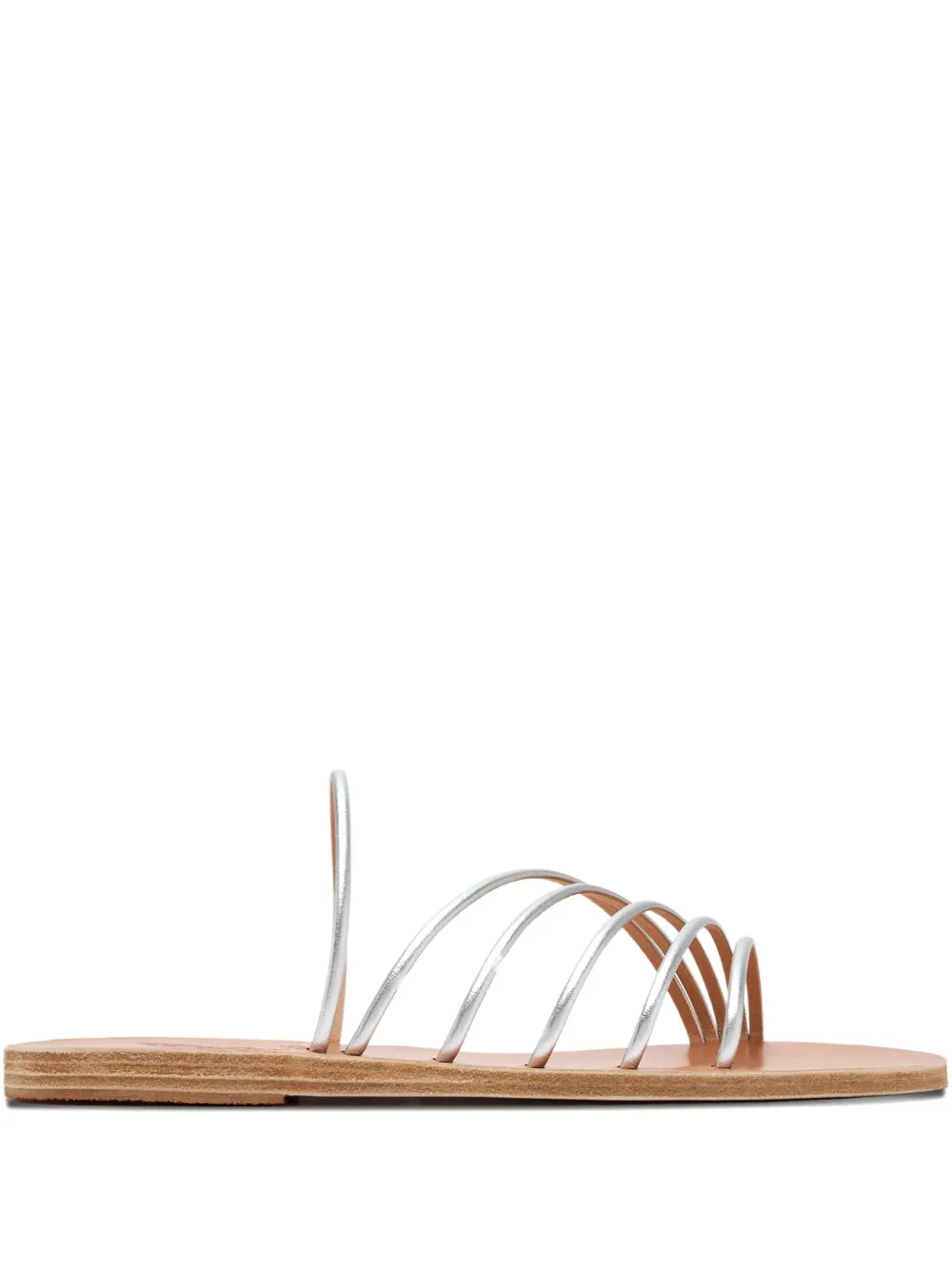 Ancient Greek Sandals Adriani Metallic Leather Five-strap Flat Sandals In Silver