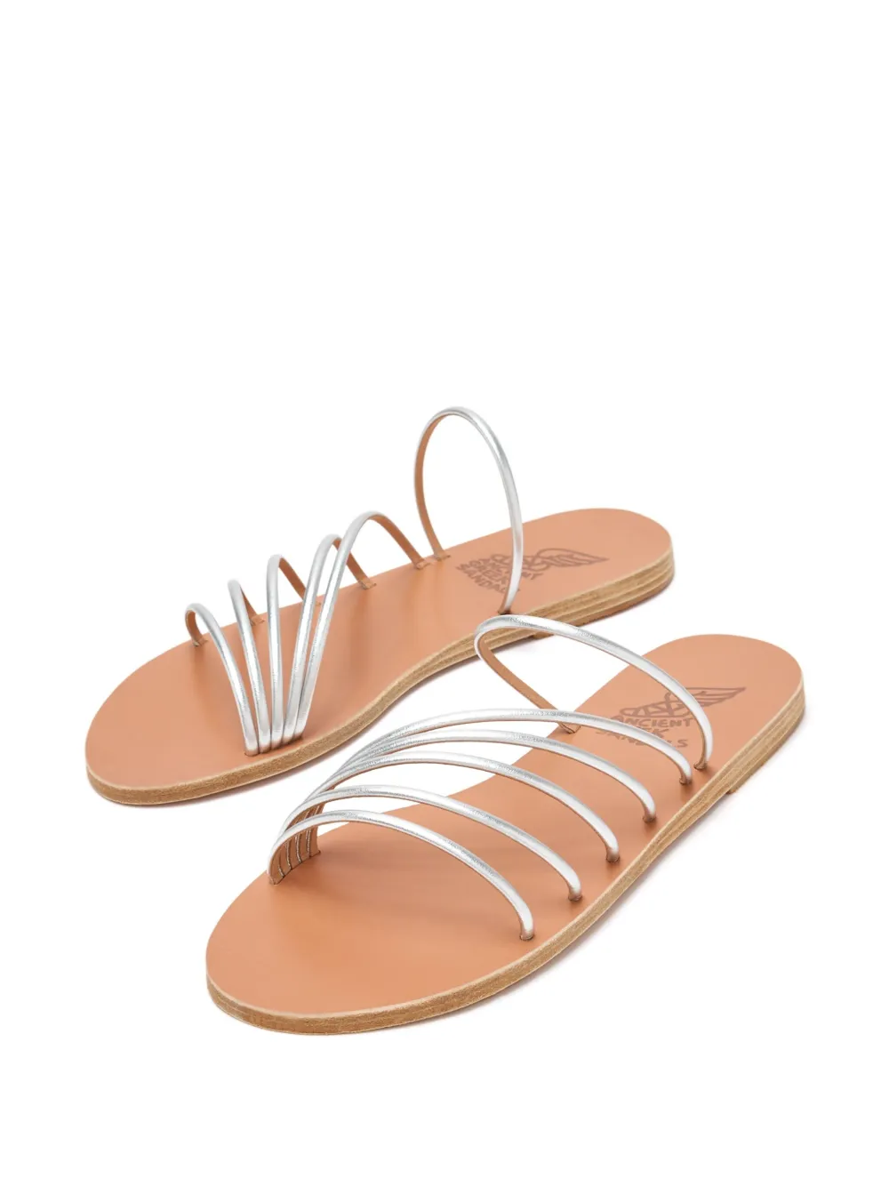 Ancient Greek Sandals Adriani metallic leren sandalen met vijf bandjes Zilver