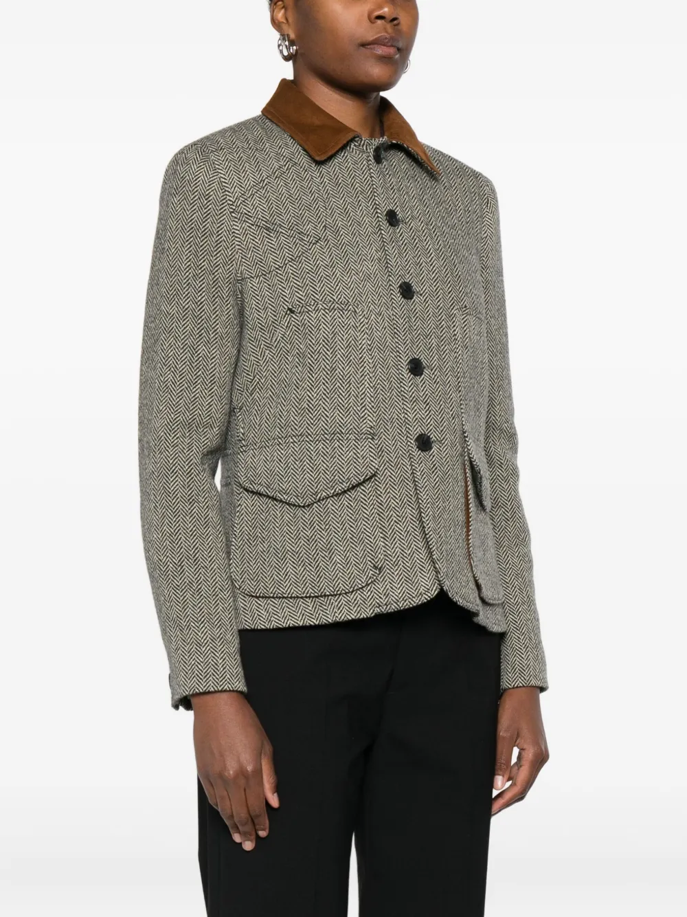 Polo Ralph Lauren Suede-trim Herringbone Jacket In Black