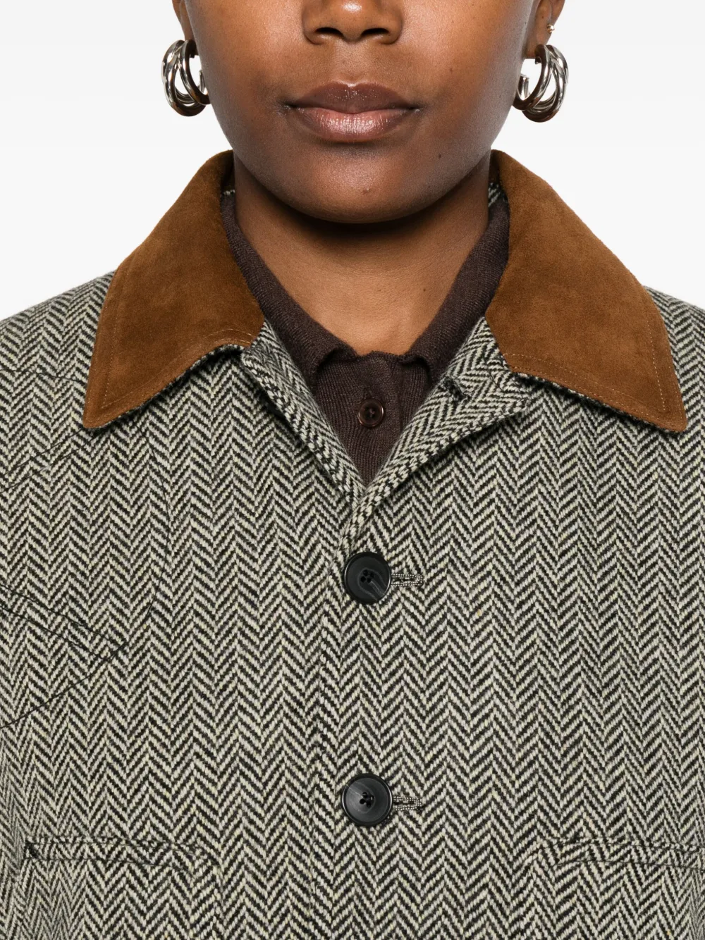 Polo Ralph Lauren Suede-trim Herringbone Jacket In Black