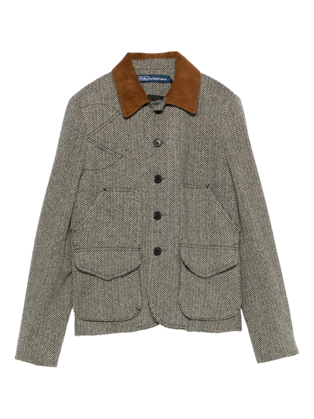 Polo Ralph Lauren suede-trim herringbone jacket | Black | Image 1
