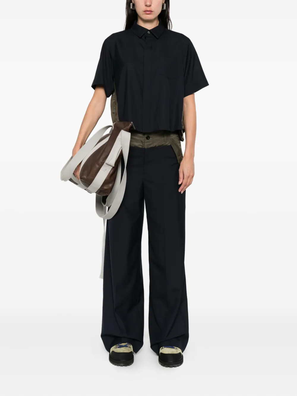 sacai panelled short-sleeve shirt Blauw