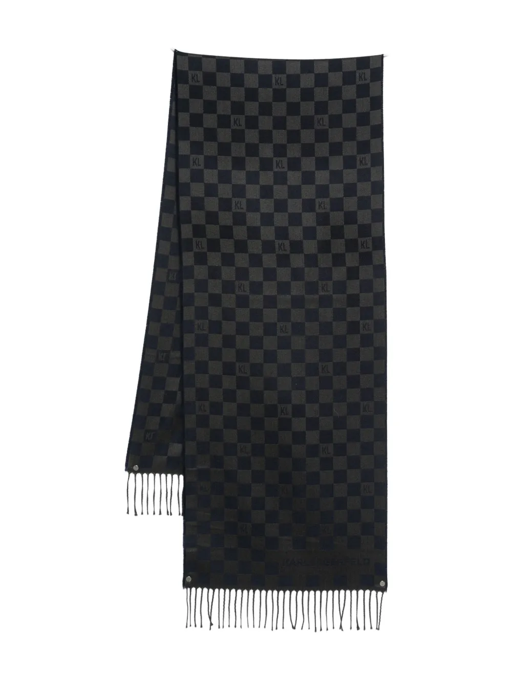 Karl Lagerfeld Check-pattern Wool Scarf In Black