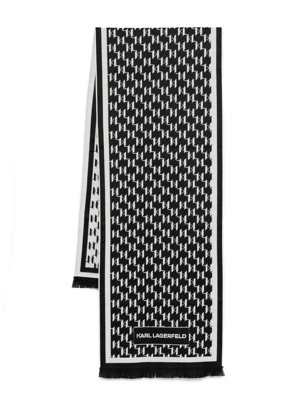 Karl Lagerfeld Monogram Wool Scarf In Black