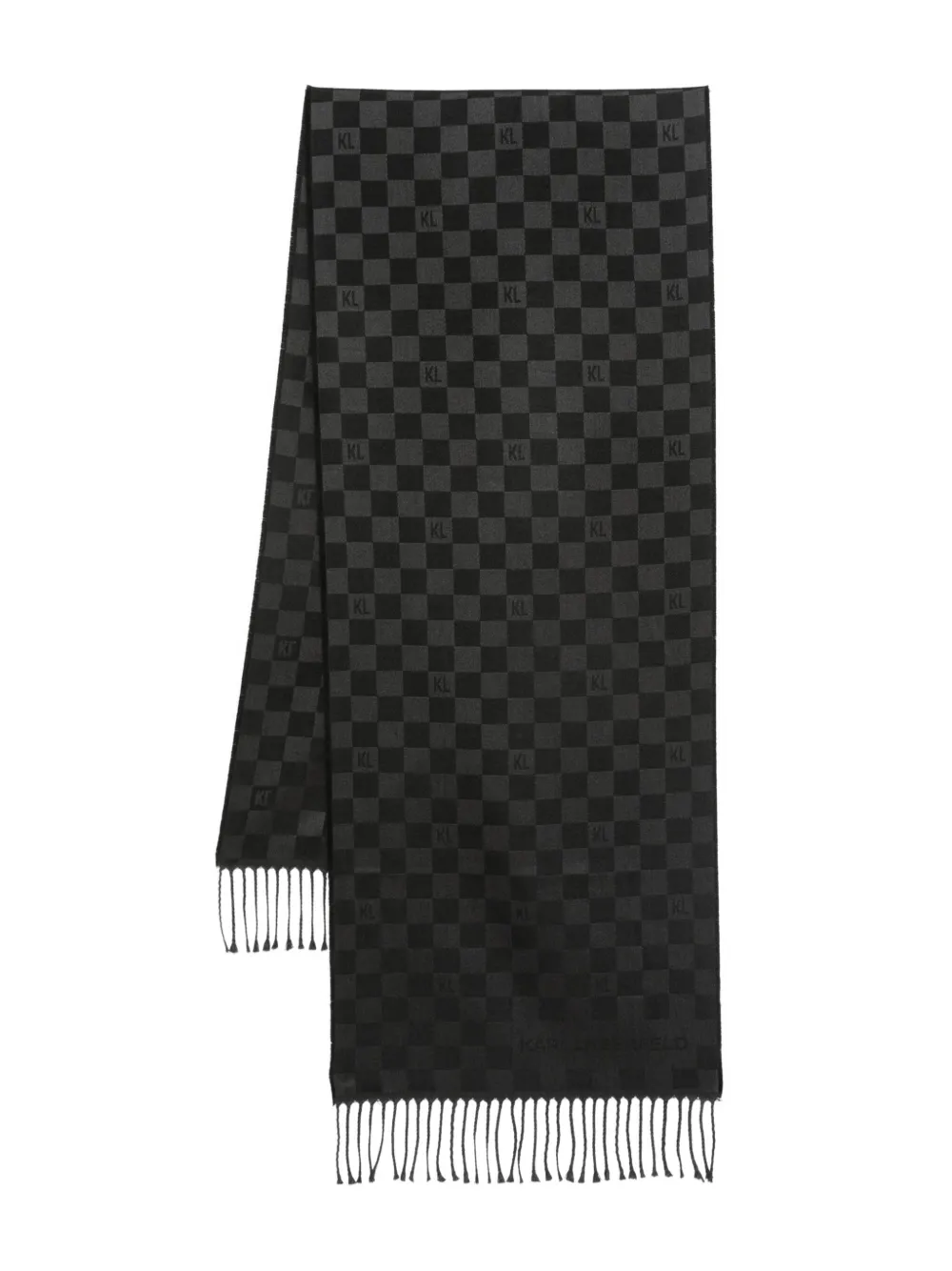 Karl Lagerfeld Check-pattern Wool Scarf In Black