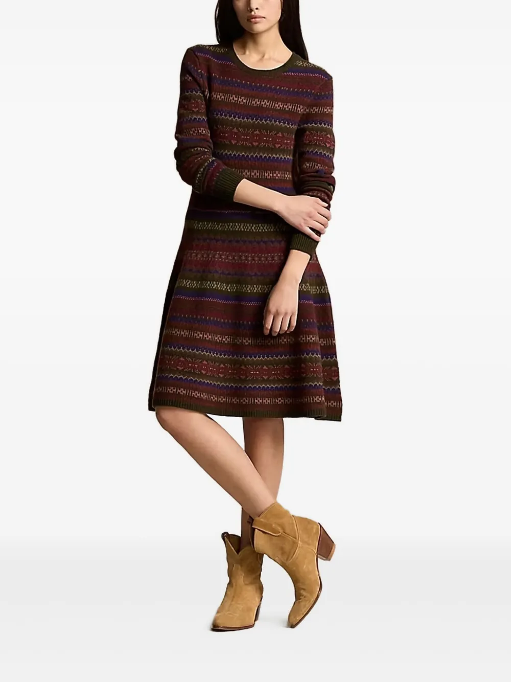 Polo Ralph Lauren Fair isle-pattern midi dress Groen