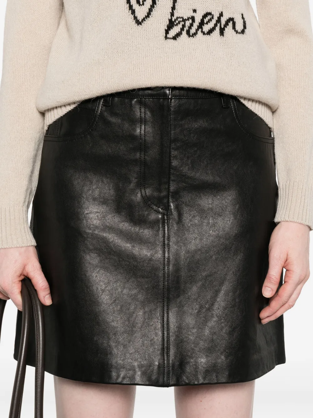 Weekend Max Mara Leather Pocket Mini Skirt In Animal Print