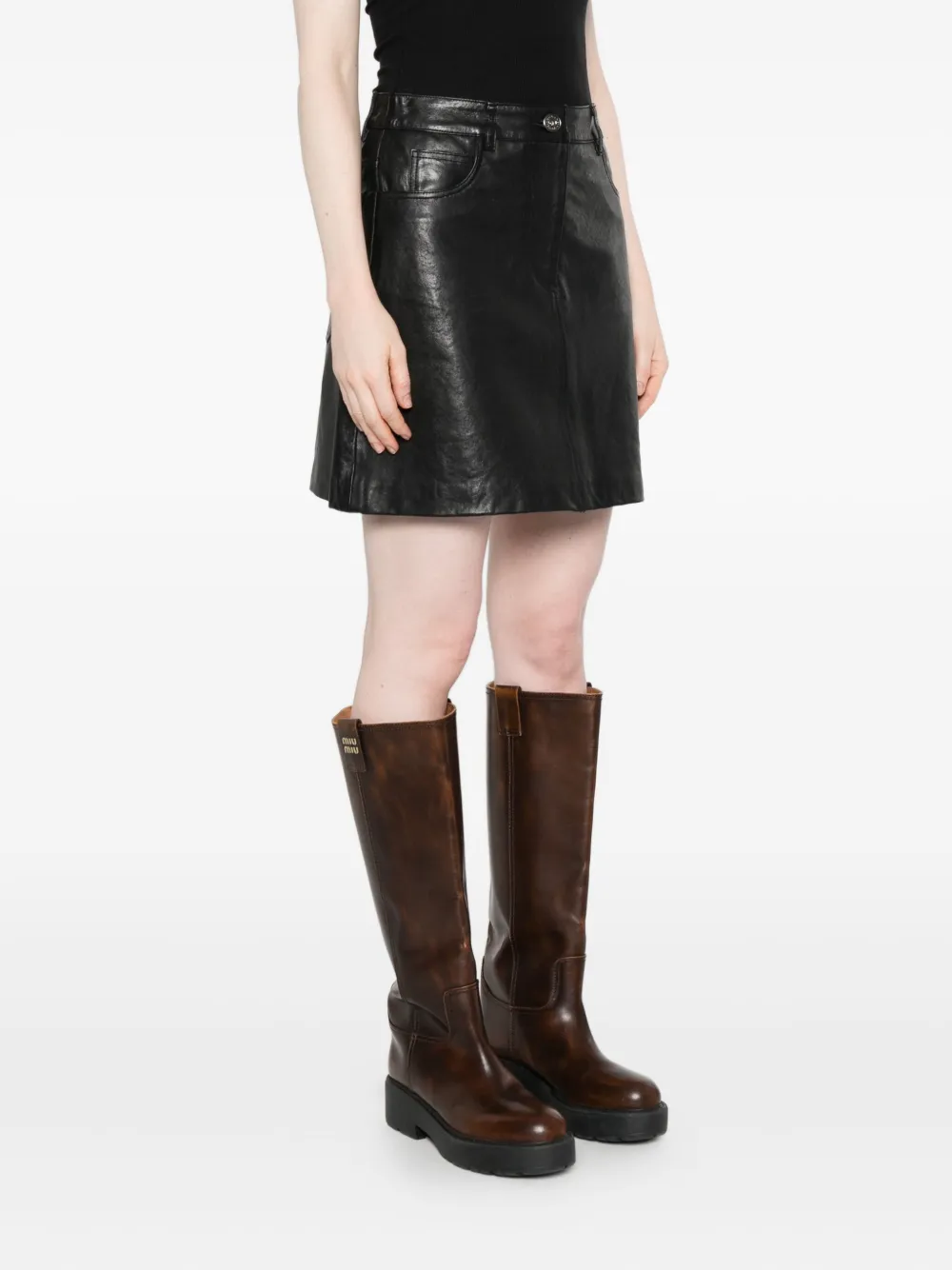Weekend Max Mara Leather Pocket Mini Skirt In Animal Print