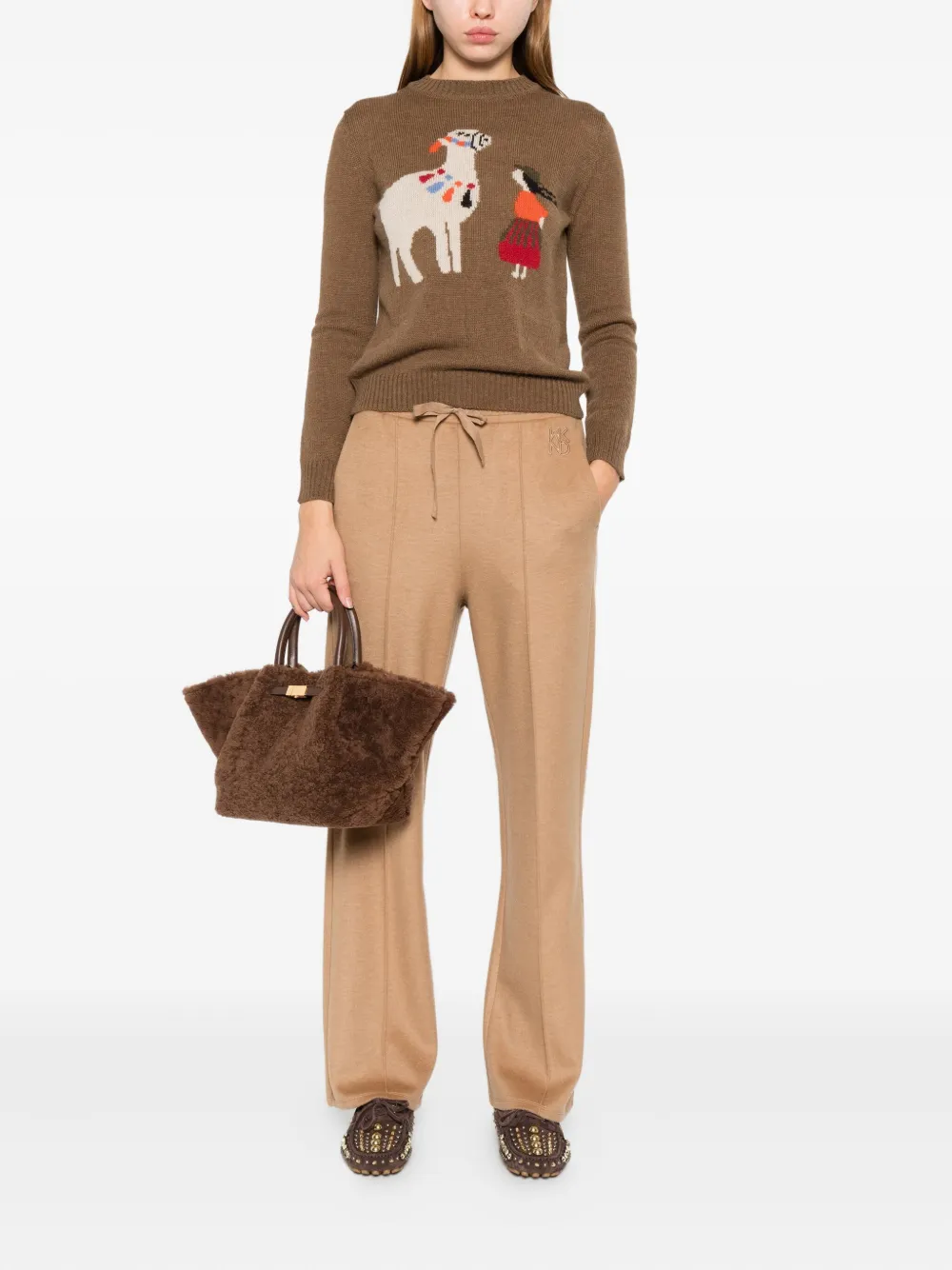Weekend Max Mara Virgin Wool Blend Straight-leg Trousers In Brown